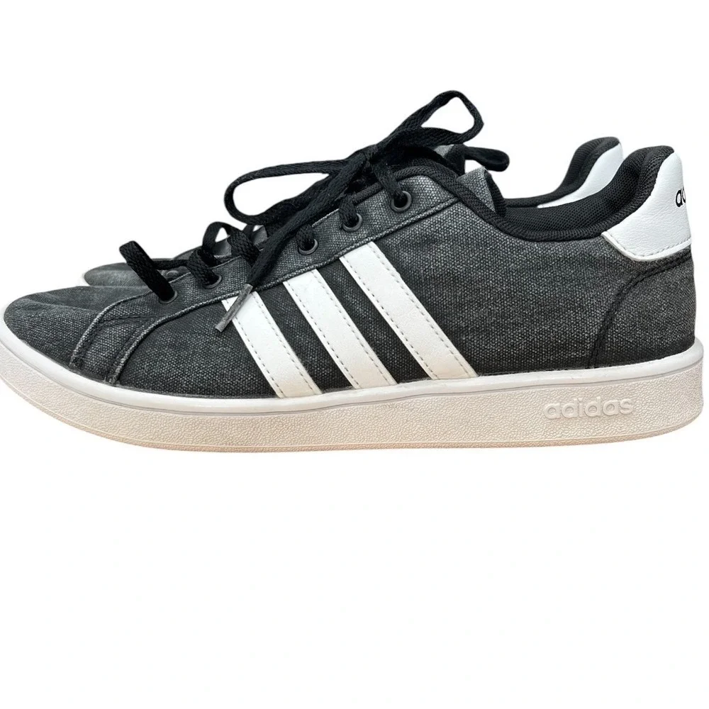 Adidas Grand Court Washed Grey/Black Canvas Sneakers EG1517 Mens 7 Women's 8.5
